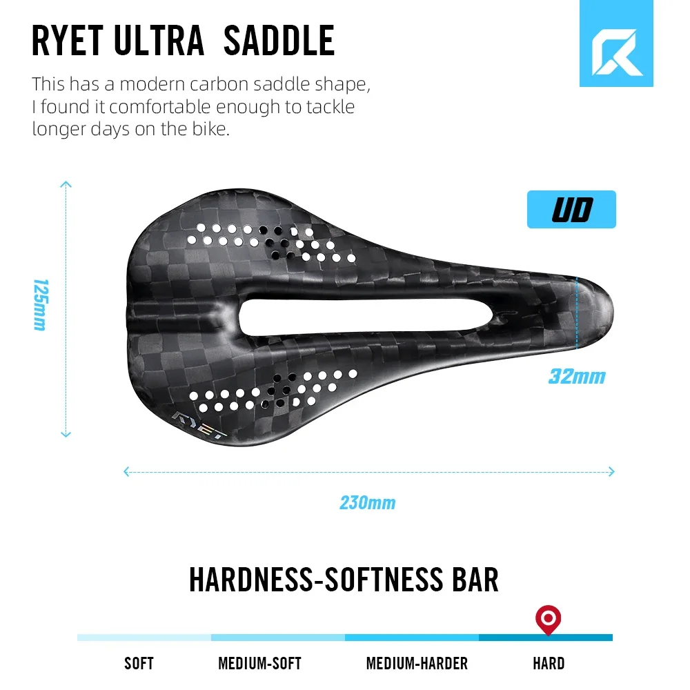 RYET 12K Carbon Racing Sattel 59g 230x125mm 7x7 Dual-Track MTB/Gravel/Rennrad Sattel für XC Enduro Zeitfahren