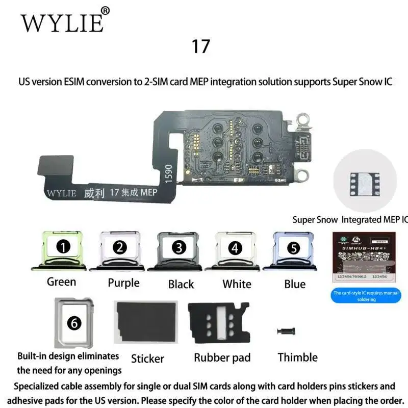 

WYLIE Fro iPhone ESIM to Dual SIM Card Kit for US Model 14 15 16 17 MEP Integrated Solution with DB SuperSnow IC Repair Tools