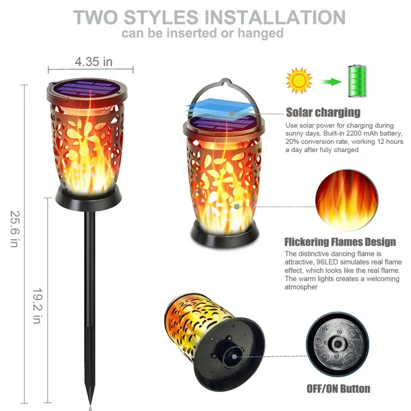 

Solar Light Outdoor Lamp Waterproof Led Villa Garden Lawn Lamp Colorful Flame Torch Light