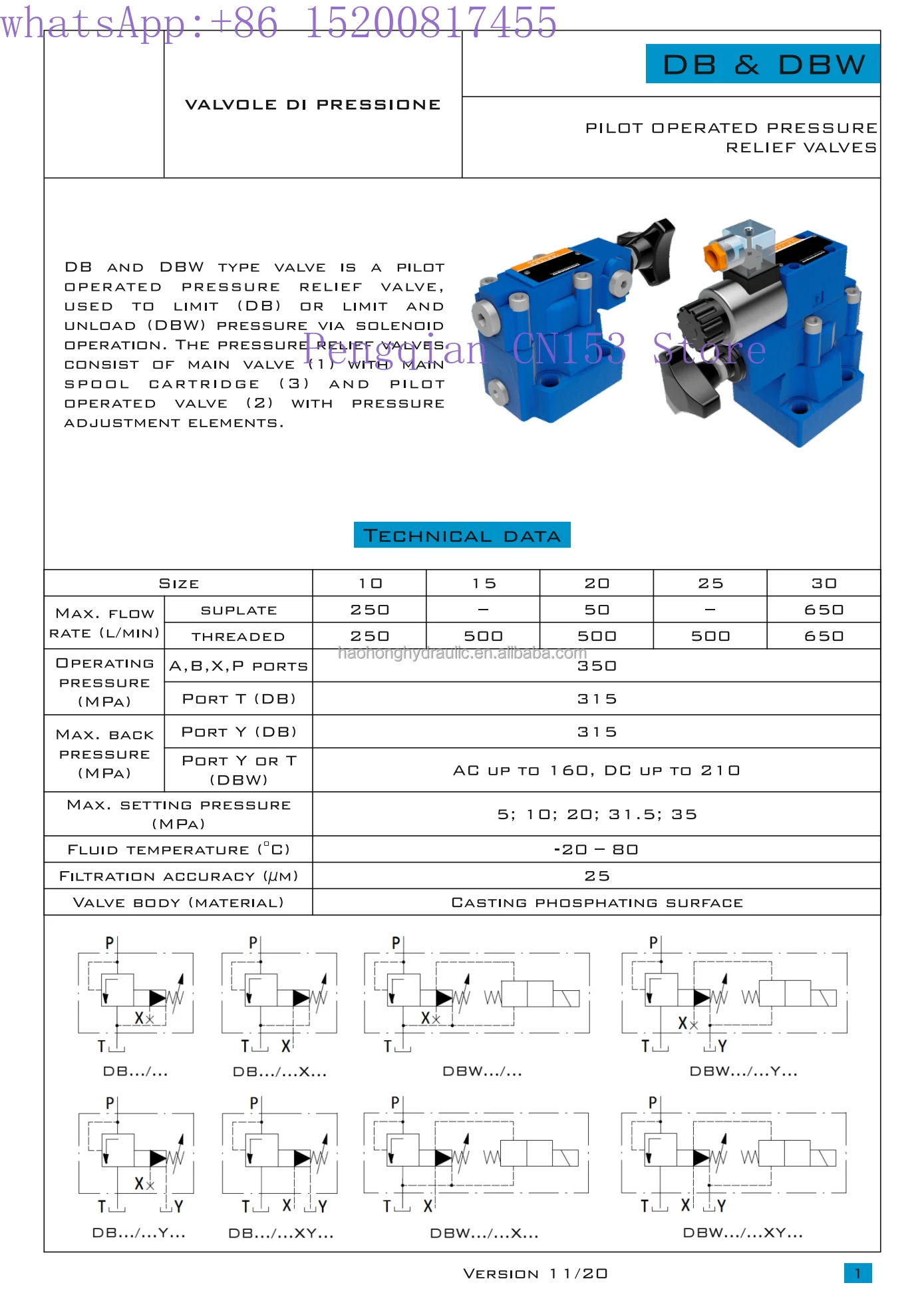 DBW20 hydraulic valve pilot pressure relief valve