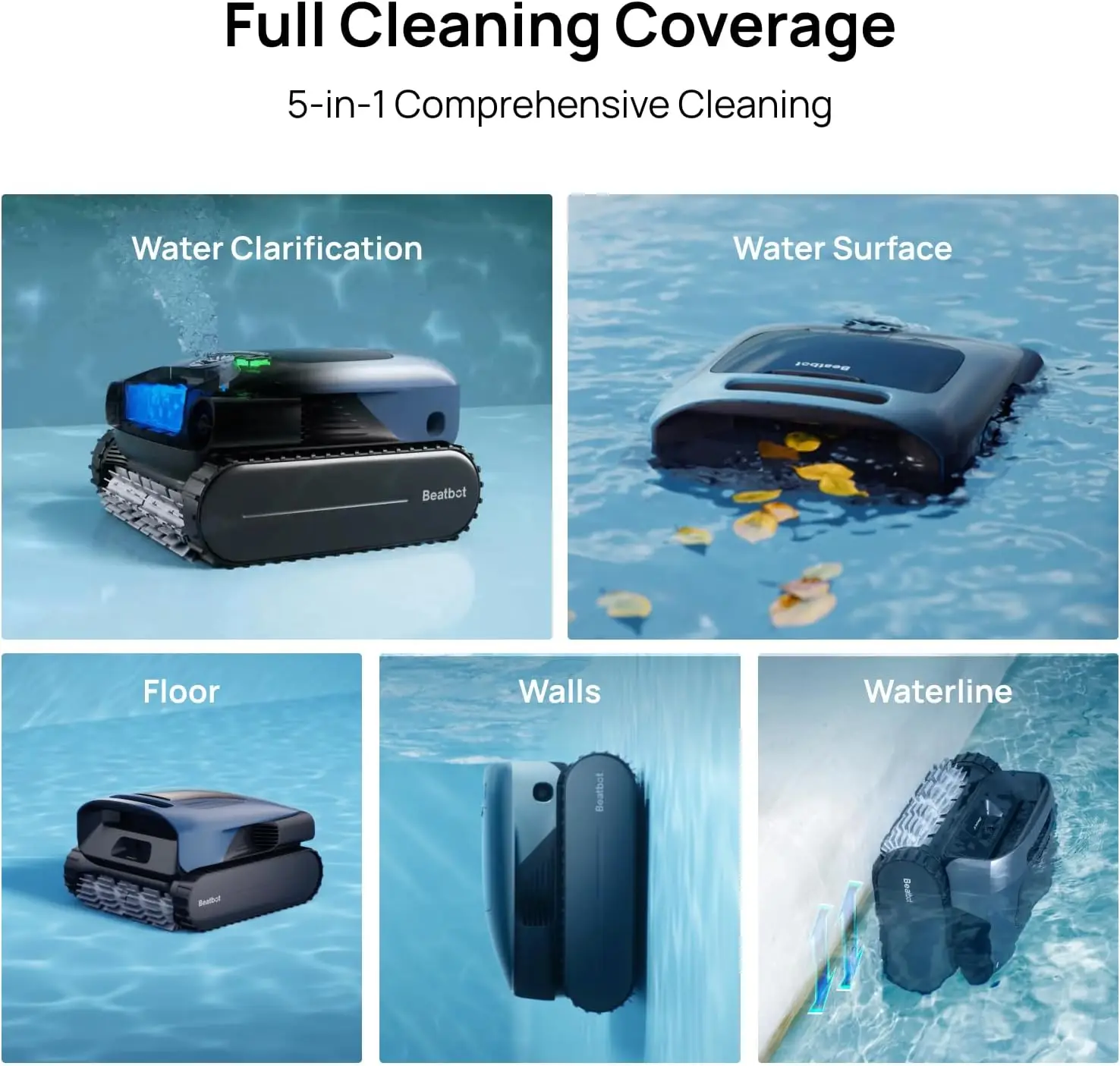 Beatbot AquaSense Pro Pool Robot Vacuum, 5-in-1 Cleaning ,Smart Surface Parking, Ideal for Inground Pools up to 3,299 Sq.ft