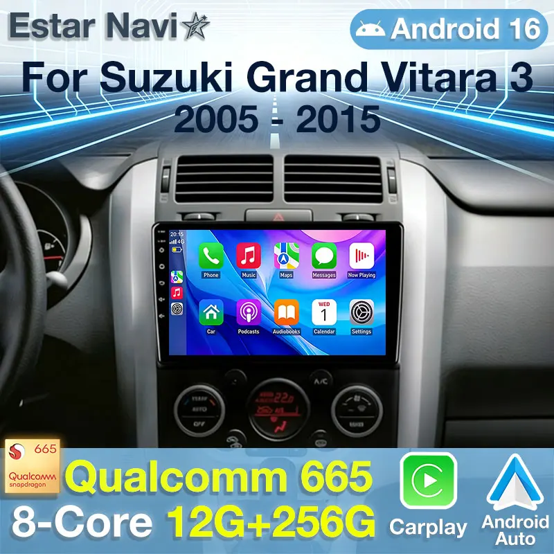 Radio para Auto con Android 16 para Suzuki Grand Vitara 3 2005-2015, Reproductor Multimedia con GPS, Navegación, Video, Unidad Principal, Carplay Inalámbrico, Auto QLED