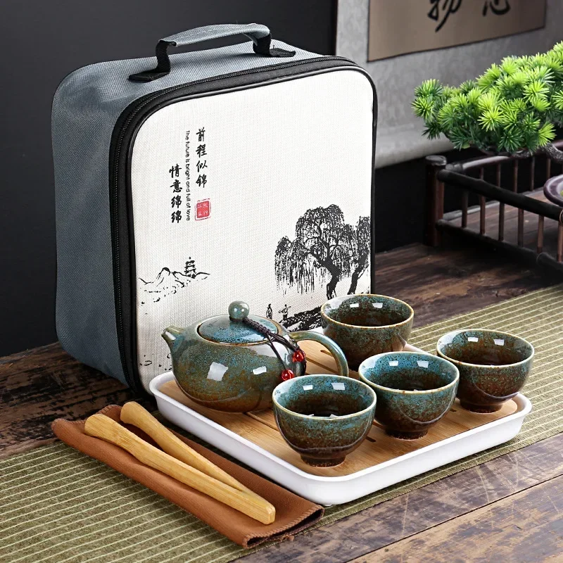 

With Travelling Bag Chinese Tea Travel Set Kung Fu Tea Set Ceramic Portable Teapot Porcelain Teaset Tea Cups Tool