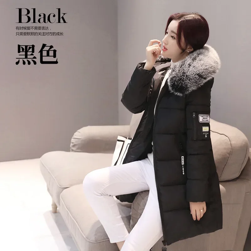 Abrigo de invierno para mujer, chaqueta de invierno de longitud media, chaqueta acolchada con capucha, chaqueta cálida con cuello de piel grande,