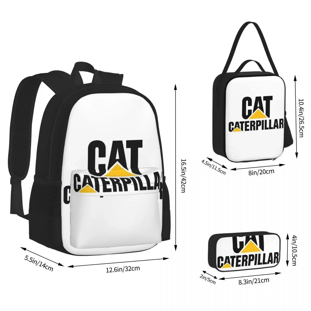 Cat-caterpillar Logo Backpacks Boys Girls Bookbag Students School Bags Cartoon Kids Rucksack Lunch Bag Pen Bag Three-Piece Set