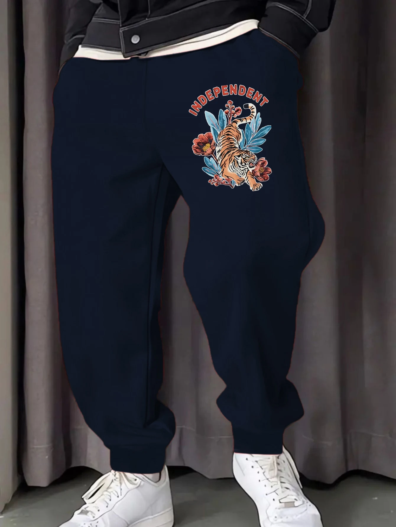 

Independent Flower Tiger Patterns Man Pants Hip Hop Comfortable Trousers Sport Fleece Jogging Pant Pocket Autumn Sweatpants