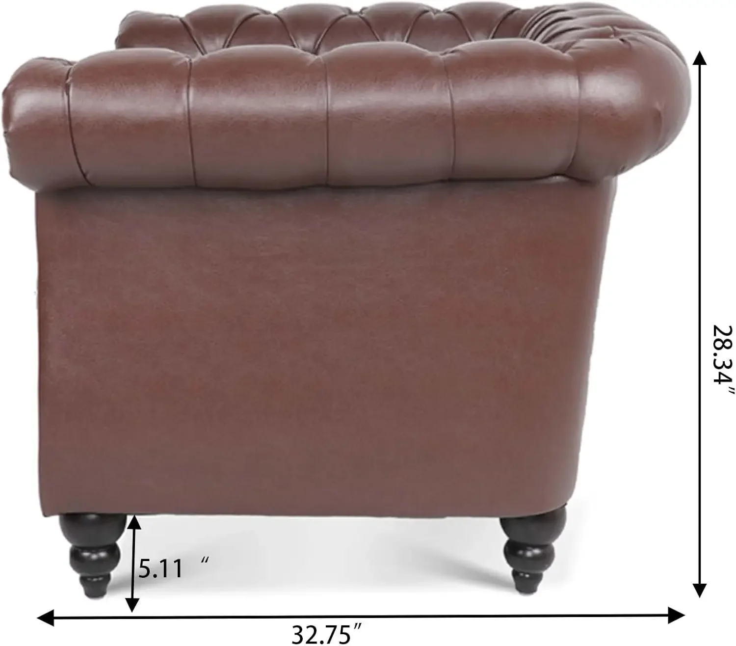 Silla Chesterfield de cuero, sofá individual moderno de mediados de siglo, sillón enrollado para el hogar, dormitorio, sala de lectura (marrón oscuro)