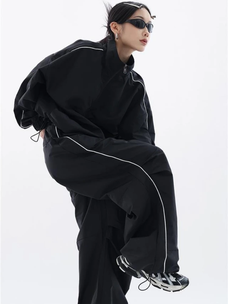Spring Sports Two-piece Suit Women High Street Sport Track Jacket Loose Sweatpants Ladies Outdoor Joggers Loose Tracksuit Female