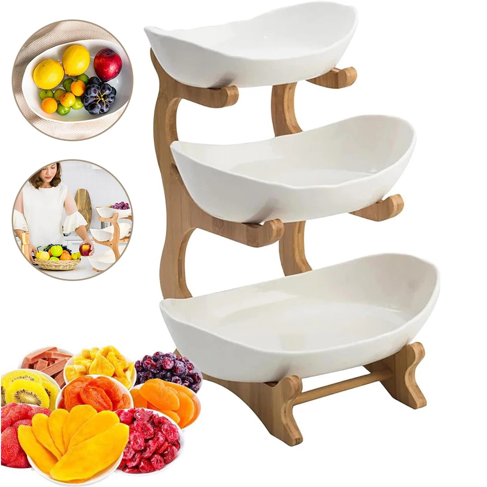 Ciotola per frutta a 3 livelli, ideale per il piano di lavoro della cucina, grande capacità, cesto per frutta con supporto per conservare frutta e verdura, per servire dessert e insalate, perfetta per