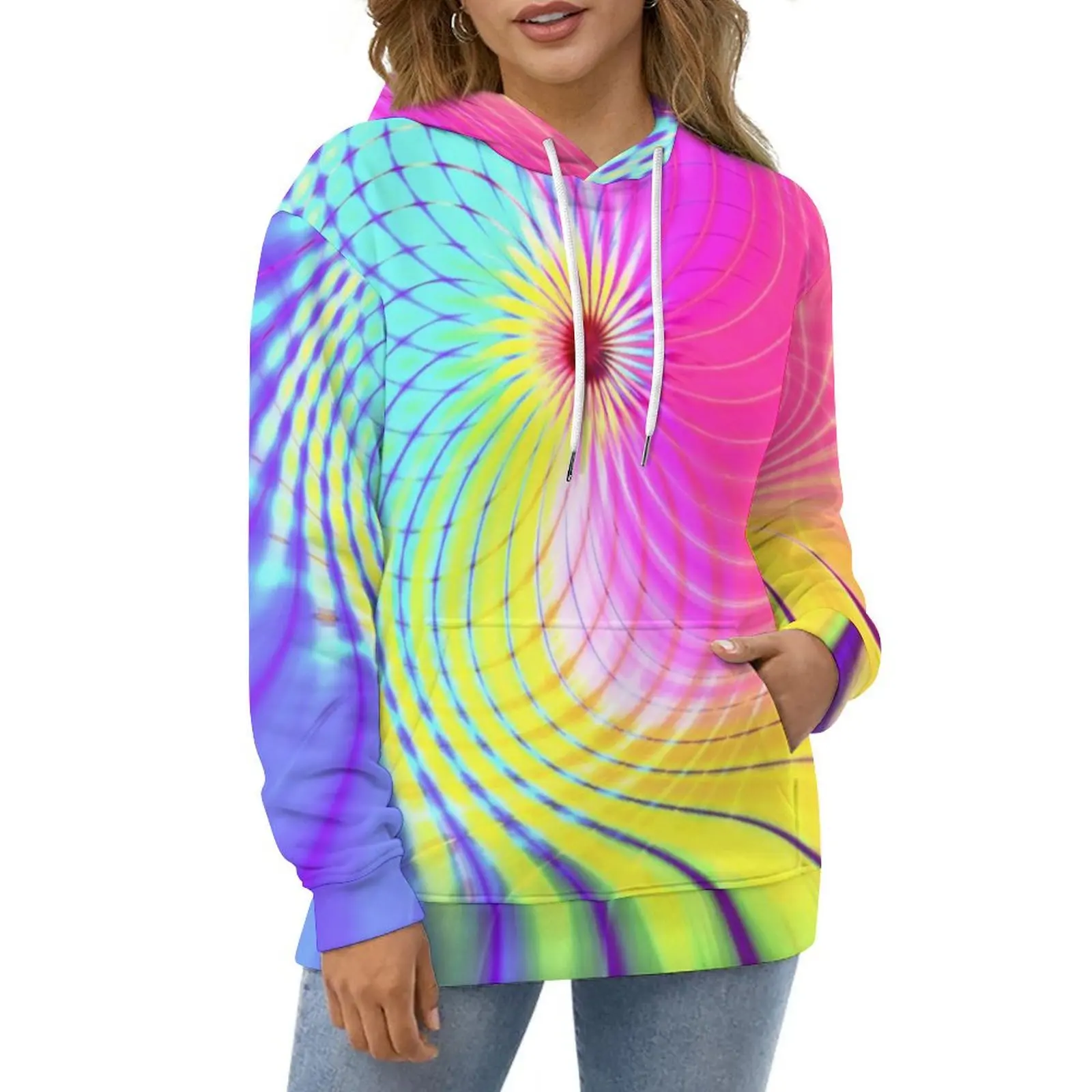 

Trippy Hippie Hoodies Long Sleeve Light Green and Pink Trendy Casual Pullover Hoodie Autumn Street Loose Hooded Sweatshirts