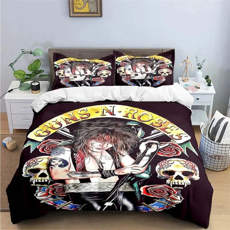 3D Print Guns N Roses GNR Band Retro Bedding Set Boys Girls Twin Queen Size Duvet Cover Pillowcase Bed Kids Adult Duvet Cover