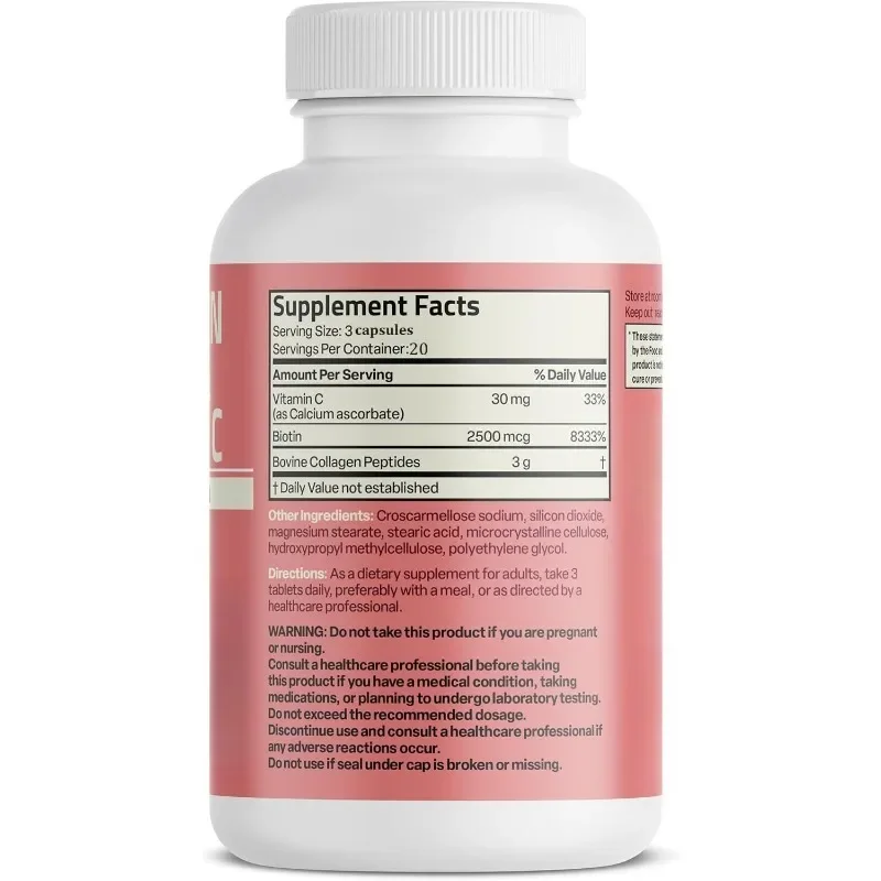 Collagen Peptide 3000mg Capsule (per Serving), Containing Biotin and Vitamin C - for Hair, Skin, and Nail Health Support
