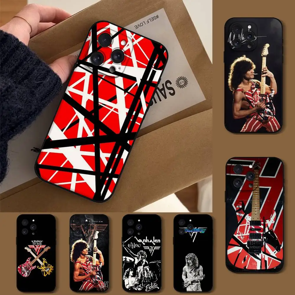 E-Eddie Van Halen Grafik-Gitarren-Handyhülle für iPhone 1716 15 14 13 Pro Max 11 12 Mini X Xs XR Schwarze Silikonhülle