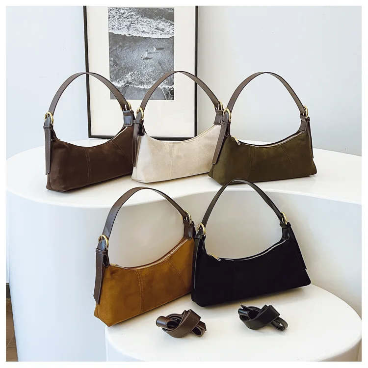 2026 Women Suede Look Shoulder Storage Bag Vintage Underarm Hobo Purse Casual Commuter Crossbody Handbag