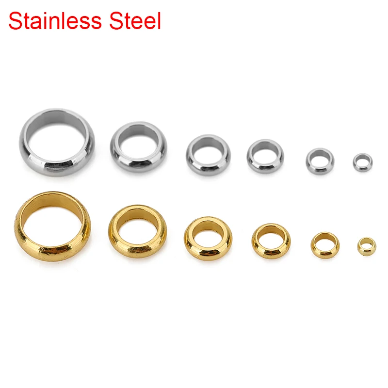 50pcs Stainless Steel Big Hole Beads Bulk Loose 2 3 4 5 6 8 mm Round Spacer Beads For DIY Bracelet Necklace Jewelry Accessories￼