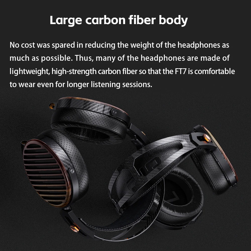 FiiO FT7 Gold Diaphragm Open-Back Planar HiFi Headphones for Home, Studio, Recording, High Sensitivity