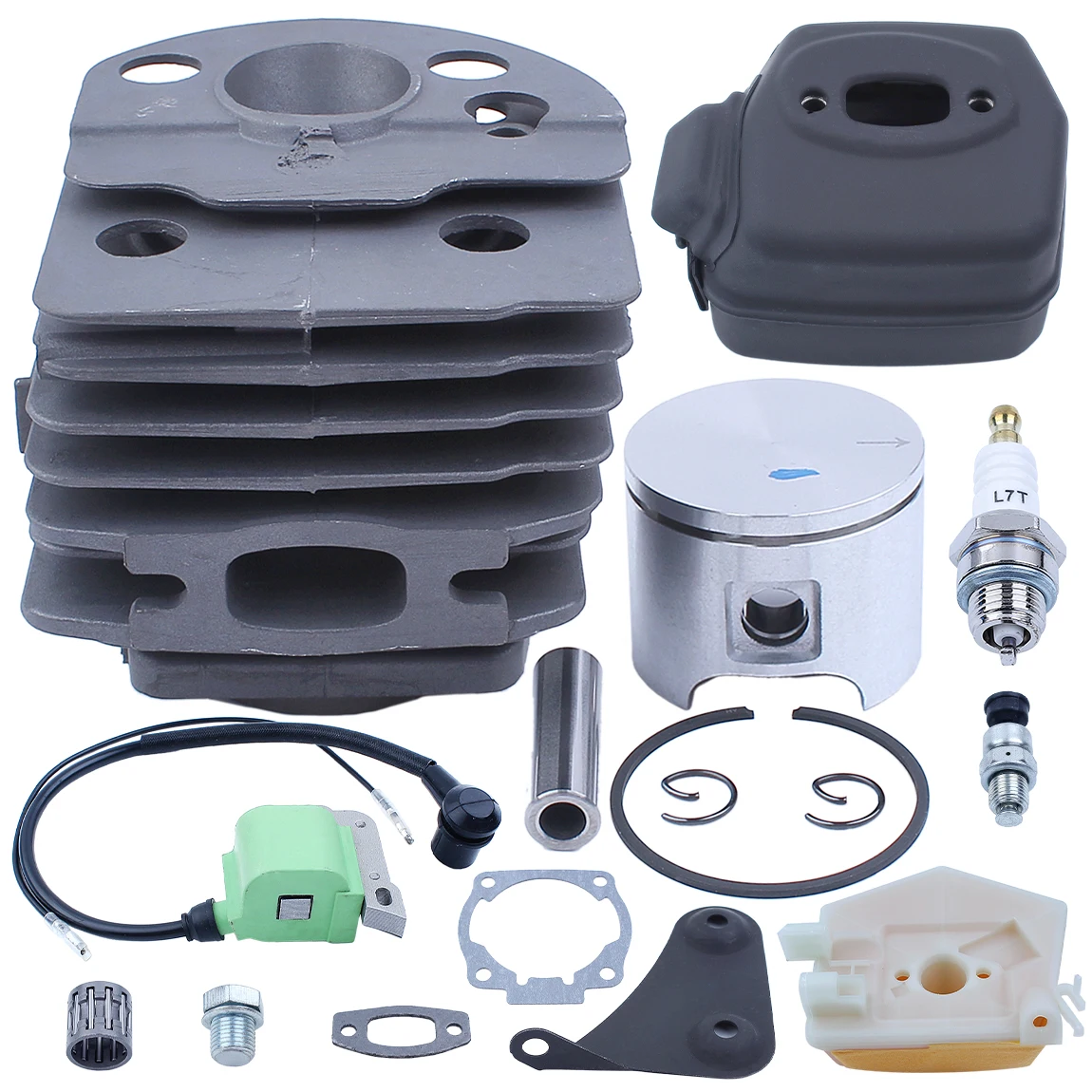 Cylinder Piston Plug Valve Exhaust Muffler Ignition Coil Air Filter 46mm Set For Husqvarna 55 Rancher 51 Chainsaw Engine Motors