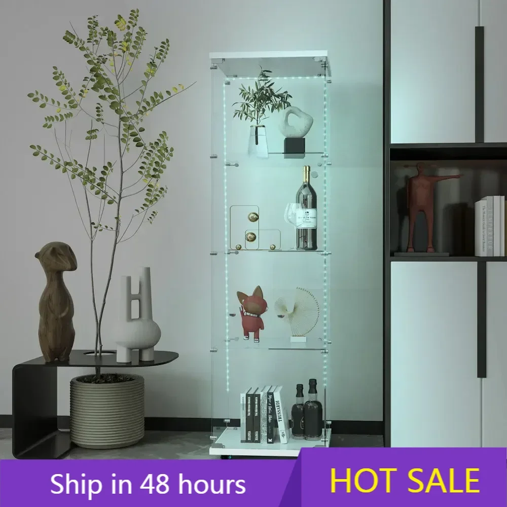 

Tempered Glass Display Cabinet, Wine Cabinet,storage Cabinet,file Cabinet,Bluetooth LED Light Strip,,easy To Move,Office, Decor