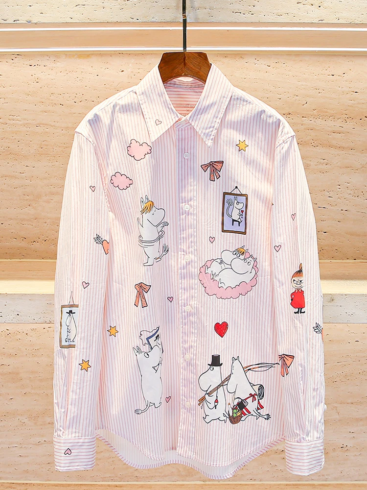 

Sweet Floral Print Pink irt Top Women's Premium Faion Autumn Gentle Sle Commute Straight Tube Polyester Fiber Long Sve