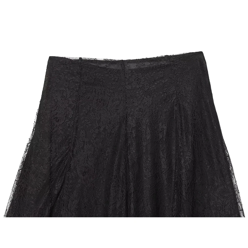 Women Sexy Lace Splice Skirts 2025 Women Summer New Fashion Lace Asymmetric Hem Skirts Women Elegant High Waist Skirts