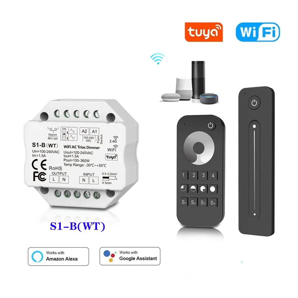 TUYA WIFI AC Triac RF + Push dimmer LED Dimmer Switch 110V 220V RF Remote Control F Echo Plus Google Home Voice Control