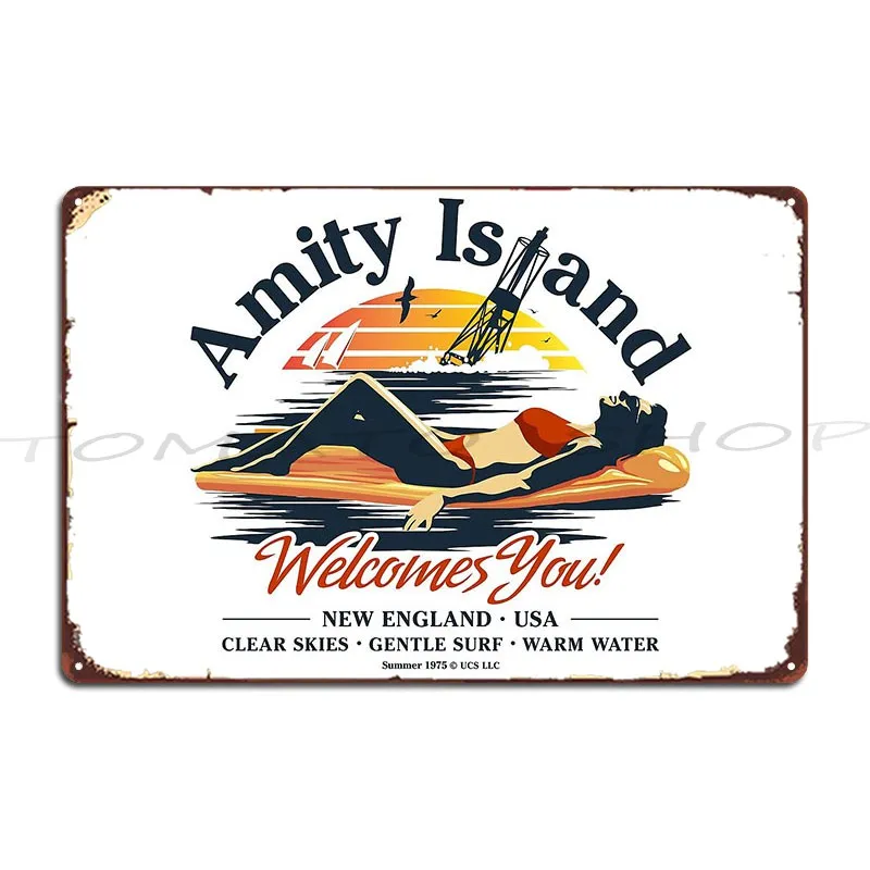 Amity Island Welcomes You 1975 Metal Sign Wall Pub Create Home Wall Decor Printed Tin Sign Poster
