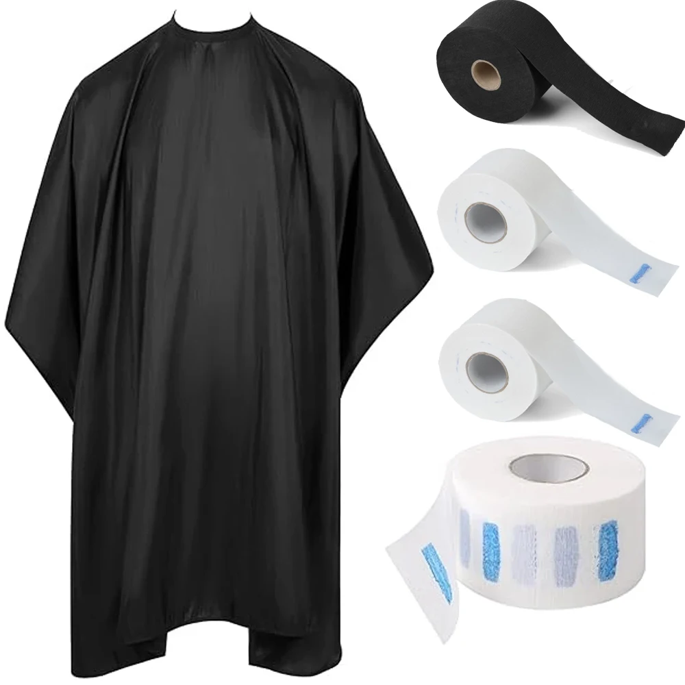 Set de capa para cortar el cabello, capa de peluquería y tiras desechables para el cuello, capa de peluquería para hombres y mujeres, herramienta para pelucas
