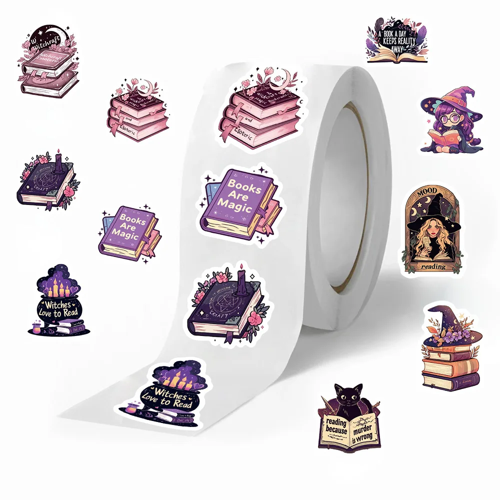 

500 шт./рулон, готическая девушка, читающая книга, наклейка, телефон, шлем, гитара, ПВХ наклейка, декор, фиолетовые мечтательные наклейки для чтения книг, граффити