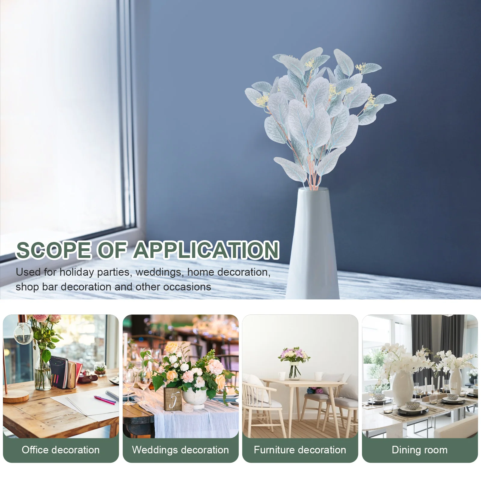

3 Pcs Simulated Eucalyptus Leaves Home Decor Faux Plant Round Fake Silk Flower Artificial Greenery Fill