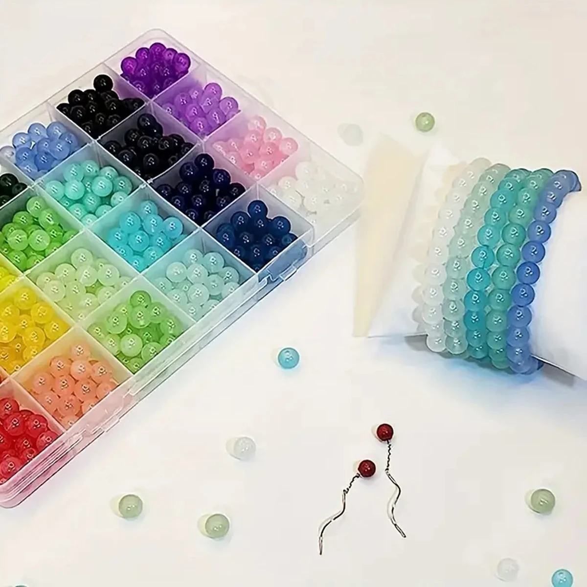 24color/1box 8mm Glass Round Beads DIY Bracelet Necklace Jewelry Accessories (Random Color) image 2
