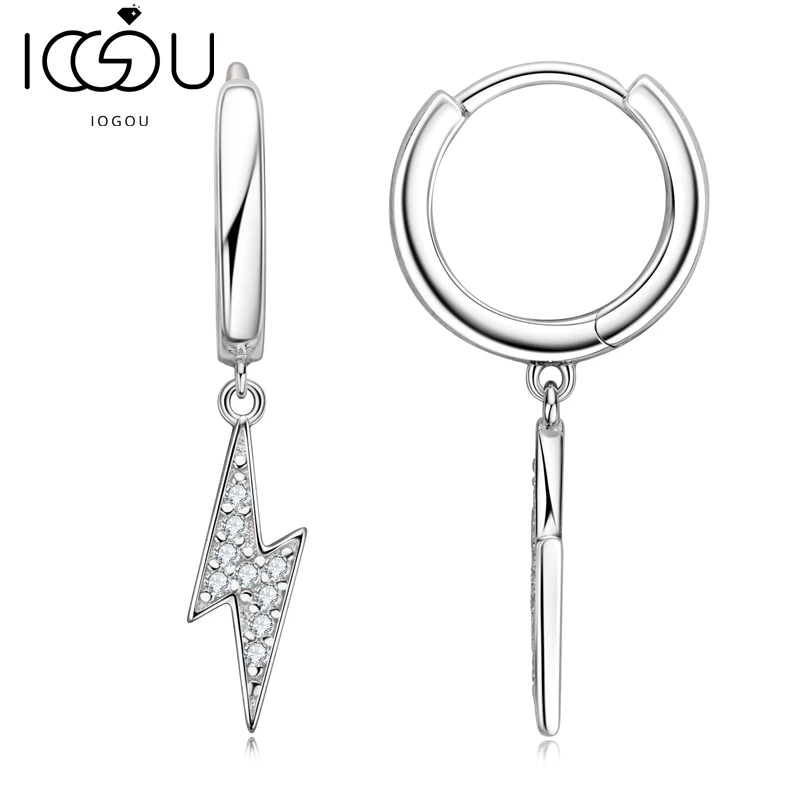 

IOGOU Modern Women's Earrings 2022 Lightning Moissanite Dangle Huggie Hoop Earring Silver 925 Original Virgin Girls Fine Jewelry