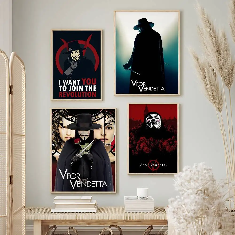 Iconic Movie V for Vendetta Posters Premium Self-Adhesive No Residue Wall Sticker for Home Office Bar Decor