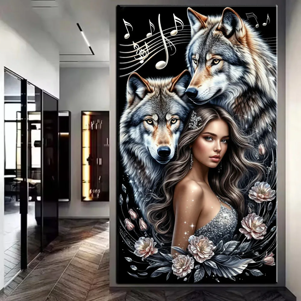 

Beautiful Girl Wolf 5D Diy Diamond Painting Full Diamond Art Flowers Landscape Mosaic Jewelry Cross Stitch Large 100x200cm Art