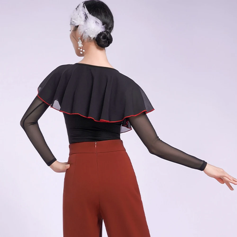 Nuovo stile Top da ballo Manica lunga Nero Prova generale Viola Vestiti per il corpo delle donne Scialle di fiori tridimensionali Bianco di alta qualità