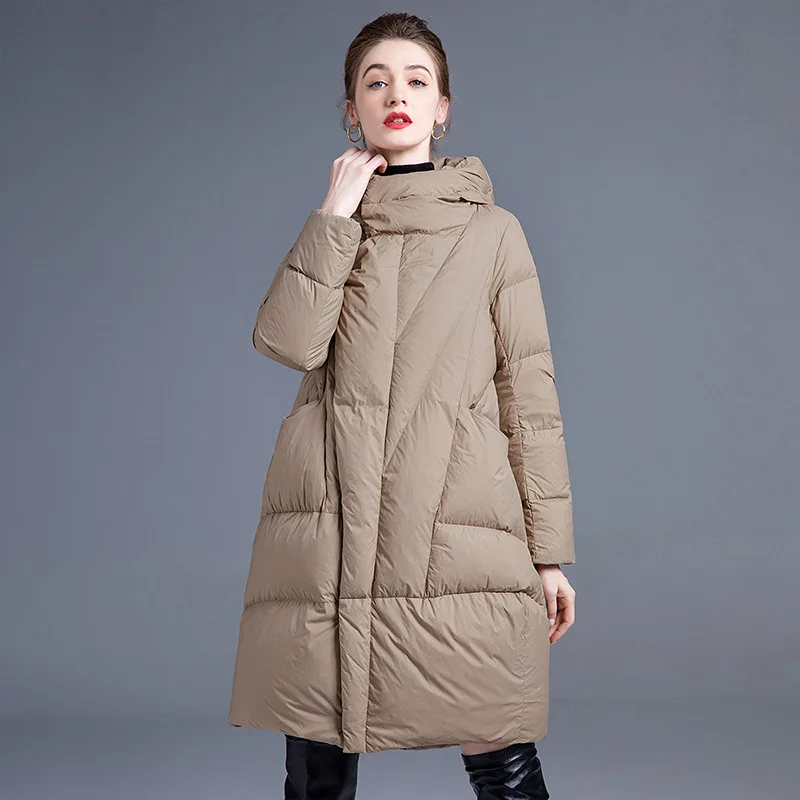 Women's Mid-Length Down Jacket Autumn Winter Puffer Jacket New Hooded Design Cold-Resistant Large Pockets Warm Coat High Quality