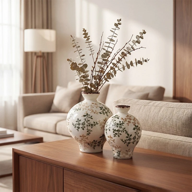 Pastoral Retro Mini Vase New Chinese Crackle Glaze Ceramic Decor for Living Room Desktop