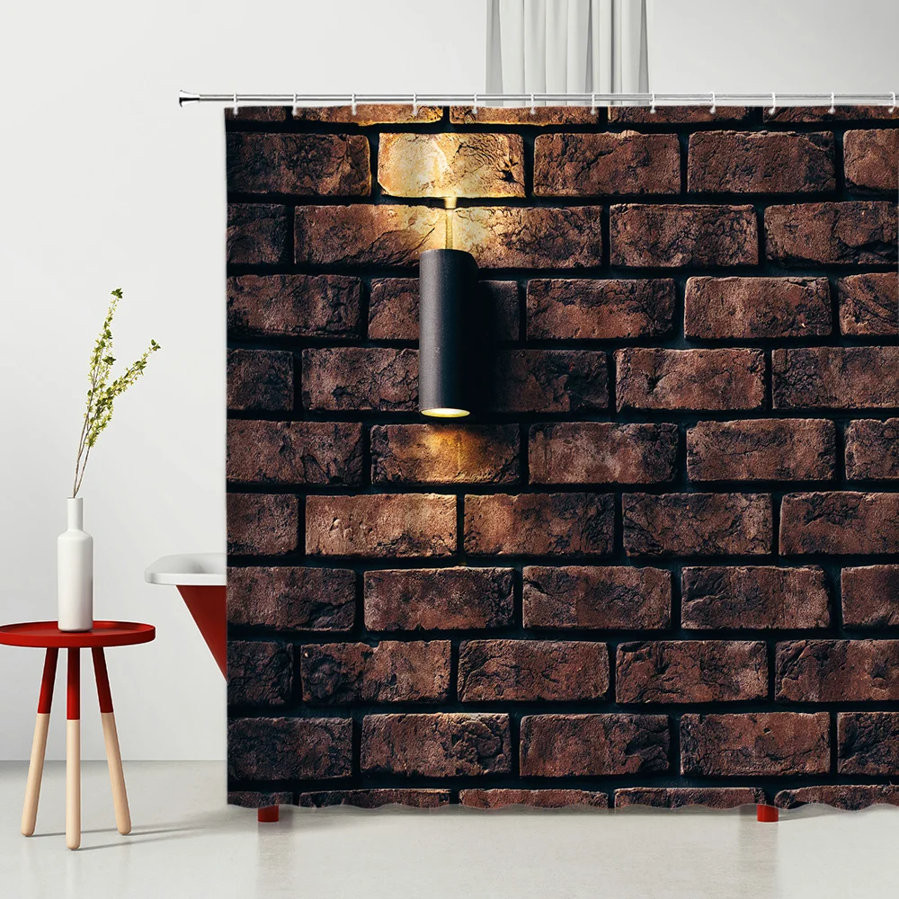 3D Printing Brick Pattern Shower Curtains Set Vintage Stone Brick Wall Polyester Fabric Hanging Curtain Bathroom Curtain HOOKS