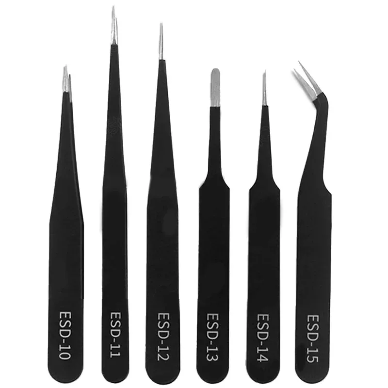 Precision ESD Anti-Static Tweezers Set Stainless Steel Tools for Electronic Repair and Process Modeling