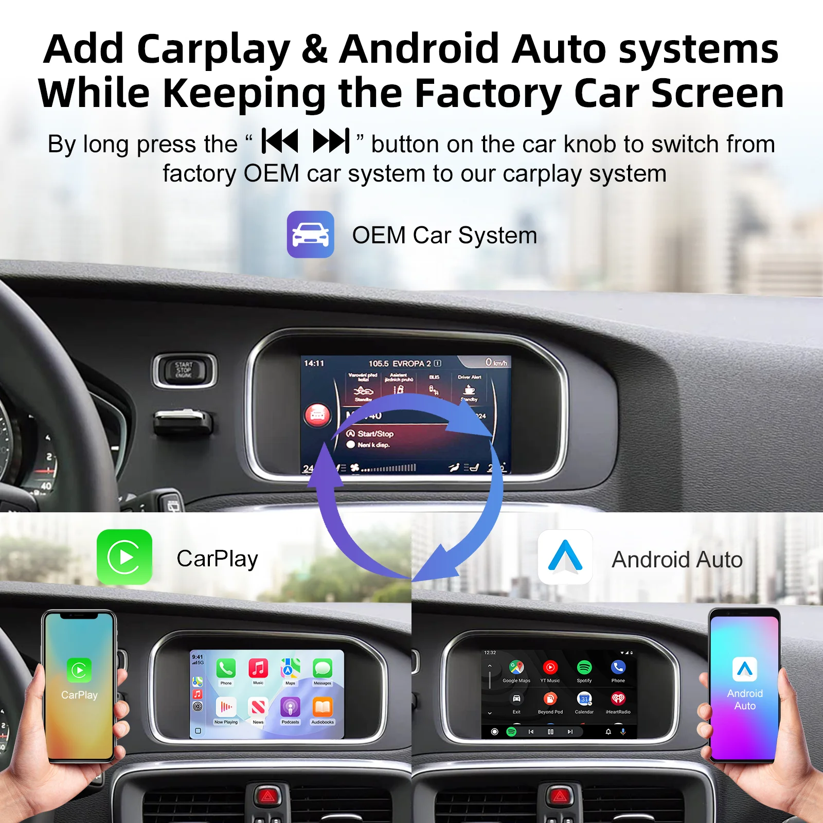 Ezonetronics for Volvo V40 V60 S60 XC60 S80 2015-2018 with 7 inch screen Wireless CarPlay Android Auto decoder box