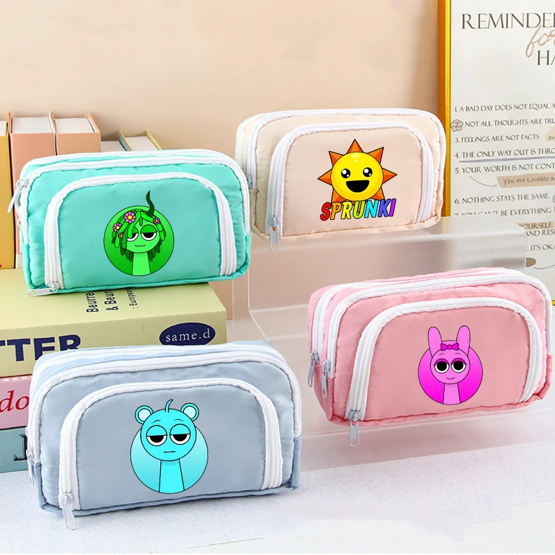 

Sprunkis Pencil Case Kawaii Anime Pattern Pen Bag Student Youth Multi Layer Large Capacity Pencil Bags Pen Pouch Stationery Gift