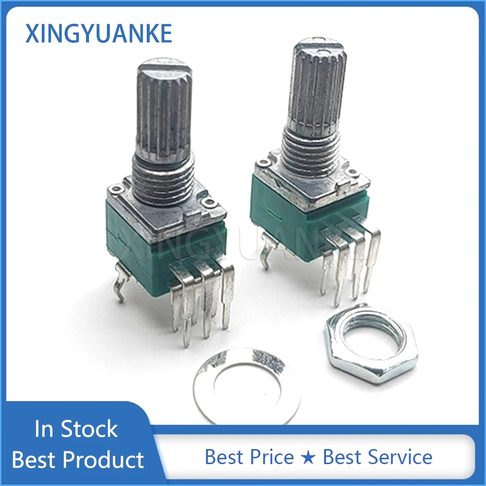 3PCS RK097G 097 Type Double Vertical Bent Foot 6Pin B20K B203 Audio Volume Adjustment Potentiometer Flower Shaft Length 15mm