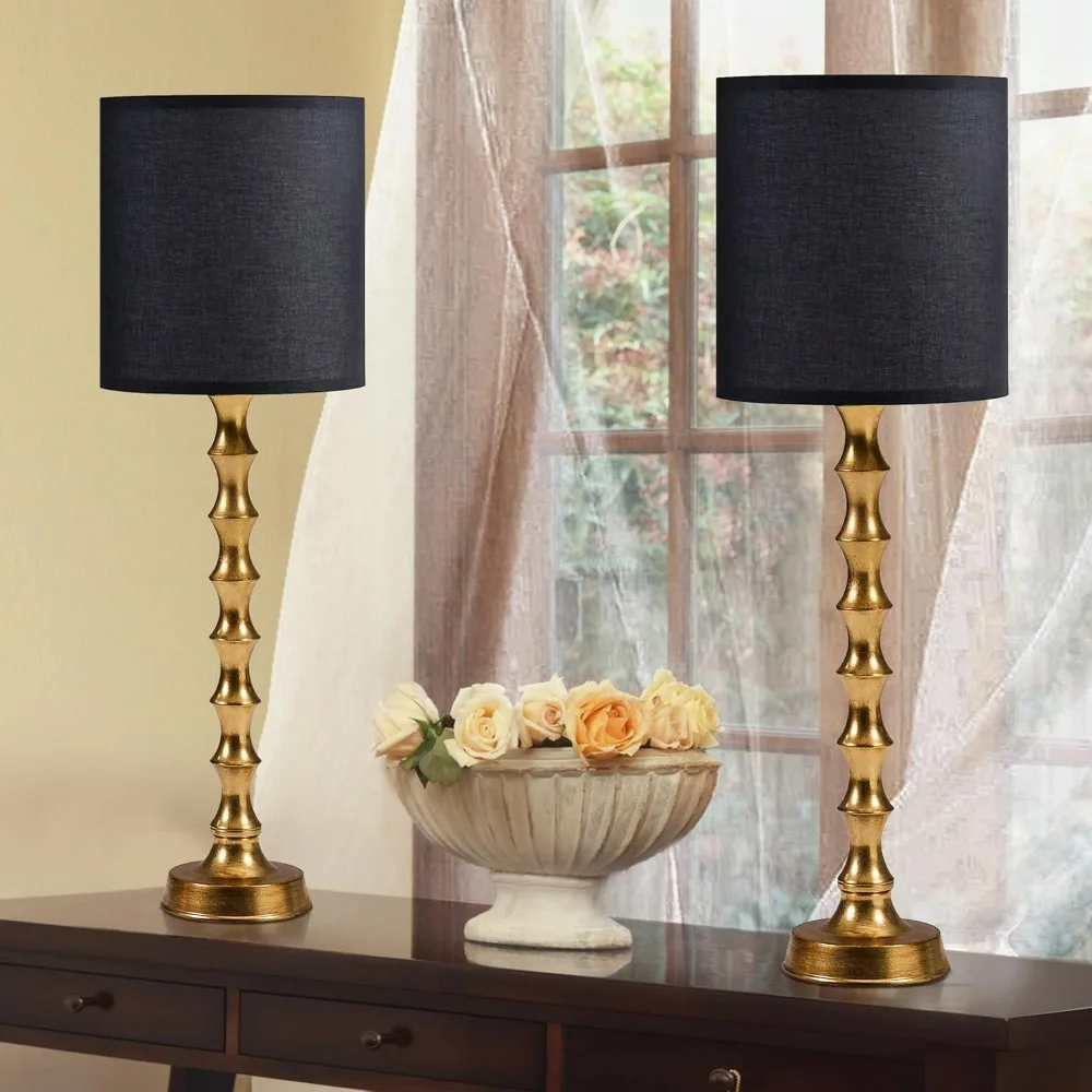 30.5" Gold Buffet Lamps Set of 2 with Black Shade, Buffet Table Lamps Set of 2 for Living Room, Black Gold Lamps for Dining Room