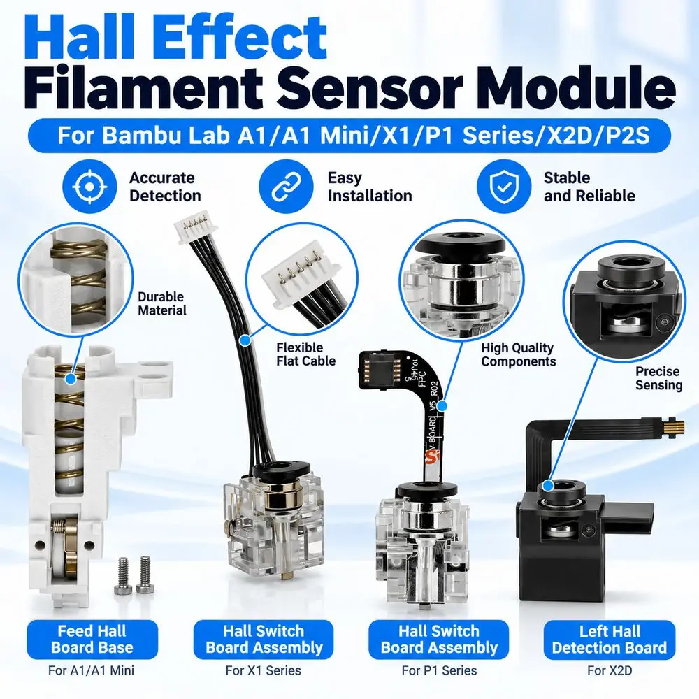 Hall Effect Detection Filament Runout Sensor Board Extruder Feed Detection Base for Bambu Lab A1/A1 Mini/X1/P1 Series/X2D/P2S