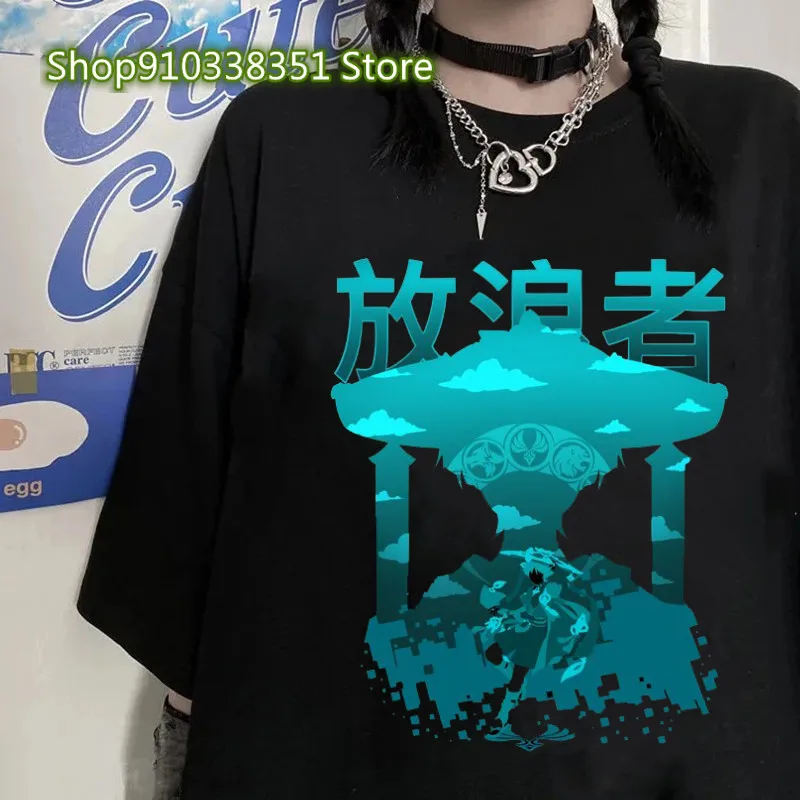 Genshin Impact Print Cosplay Tshirt Wanderer Graphic Casual Women T-shirt Cartoon Fashion Summer T Shirt Girls Short Sleeve Tees