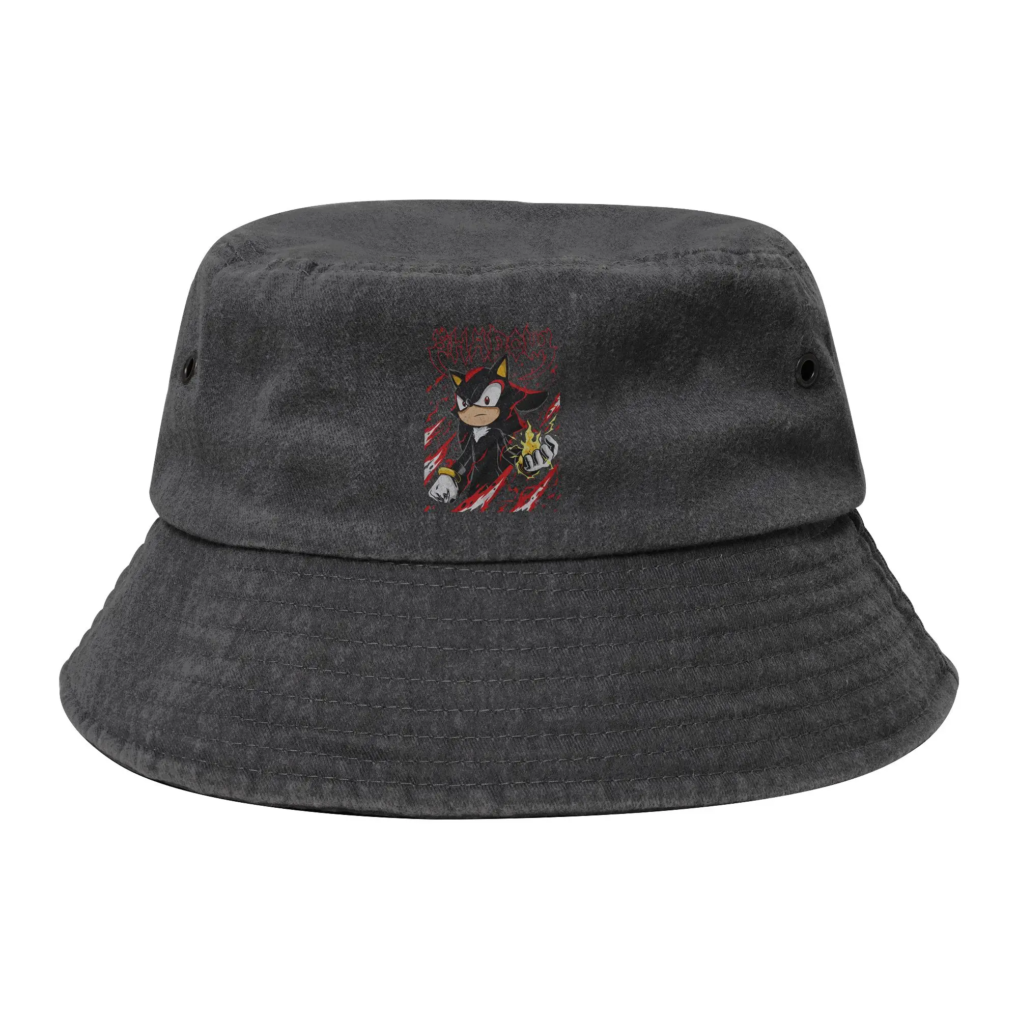 Hedgehog Shadow Game Cartoon Bucket Hat for Teen Travel Distressed Washed Sun Hats UV Protection for Outdoor Sports Fishing Caps
