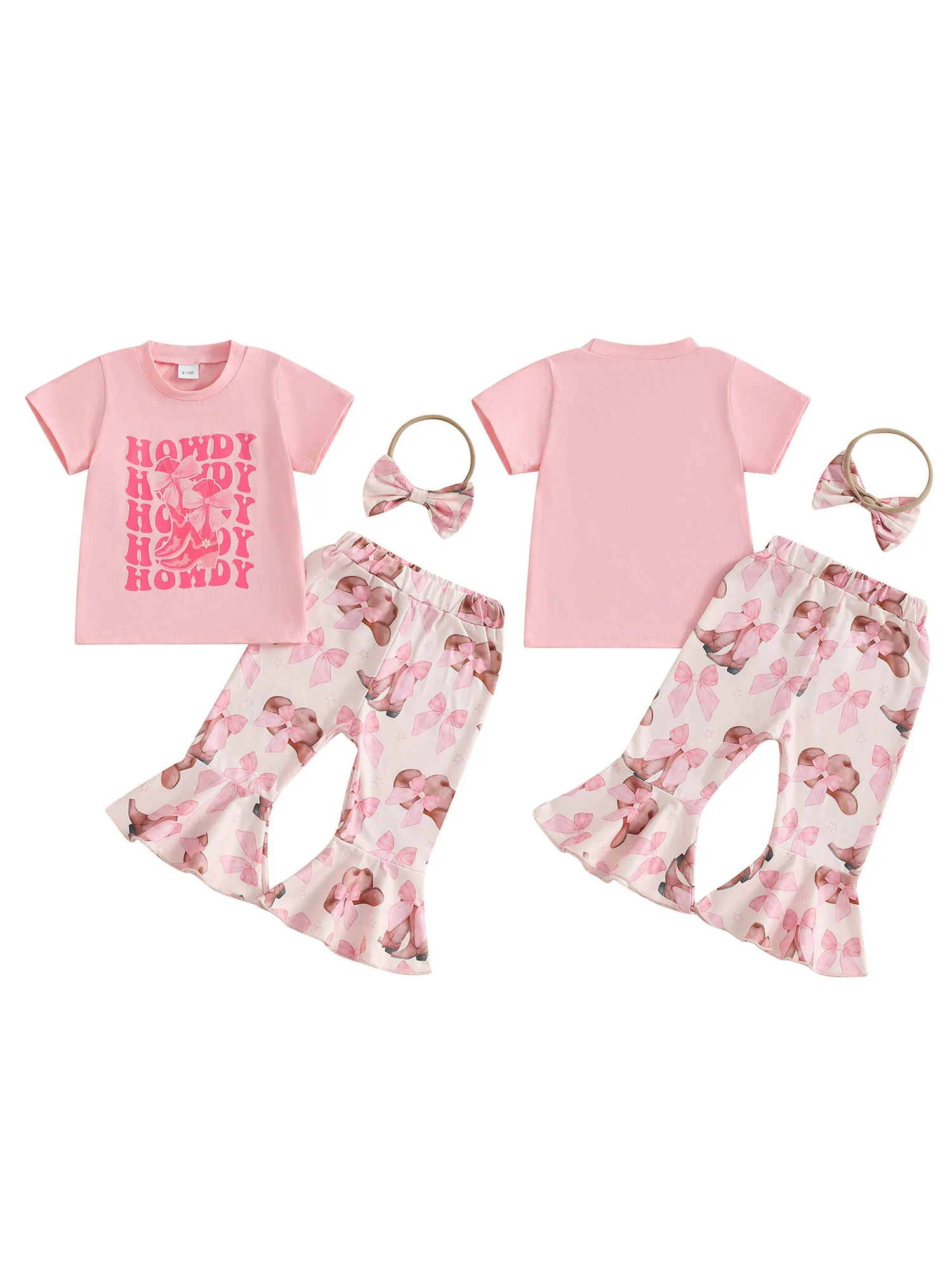 Очаровательный топ и брюки с рюшами на рукавах и цветочным принтом для маленьких девочек с подходящей повязкой на голову, летний комплект из трех предметов