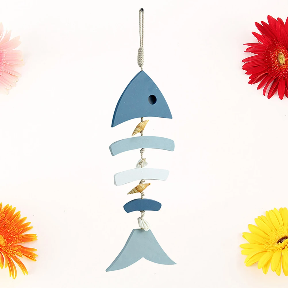 

Blue and White Fish Skewers Wooden Wall Ornament Mediterranean Decor for Decorations Wedding Hanging Pendant