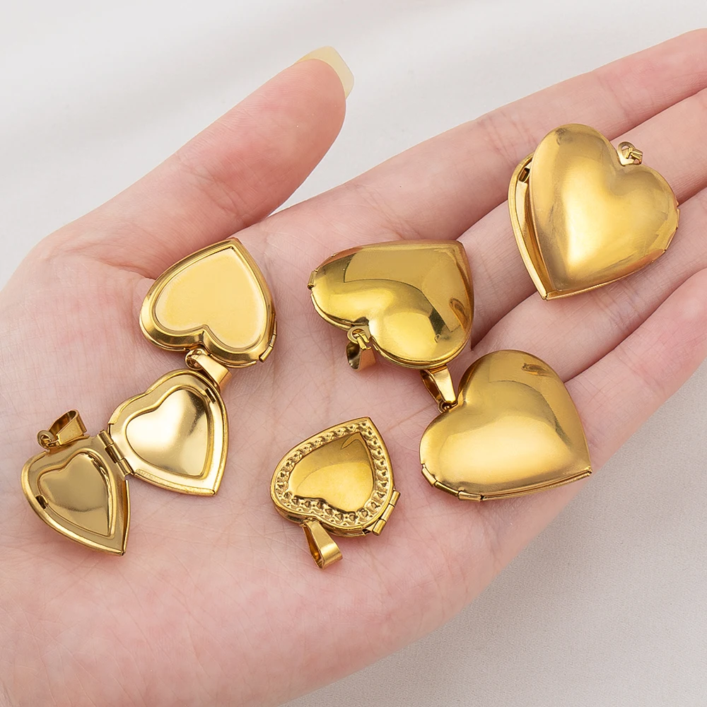 Stainless Steel Relief Flower Folding Pocket Watch Pendant Base Love Heart Frames Blank Bezel DIY Charm Necklaces Jewelry Making