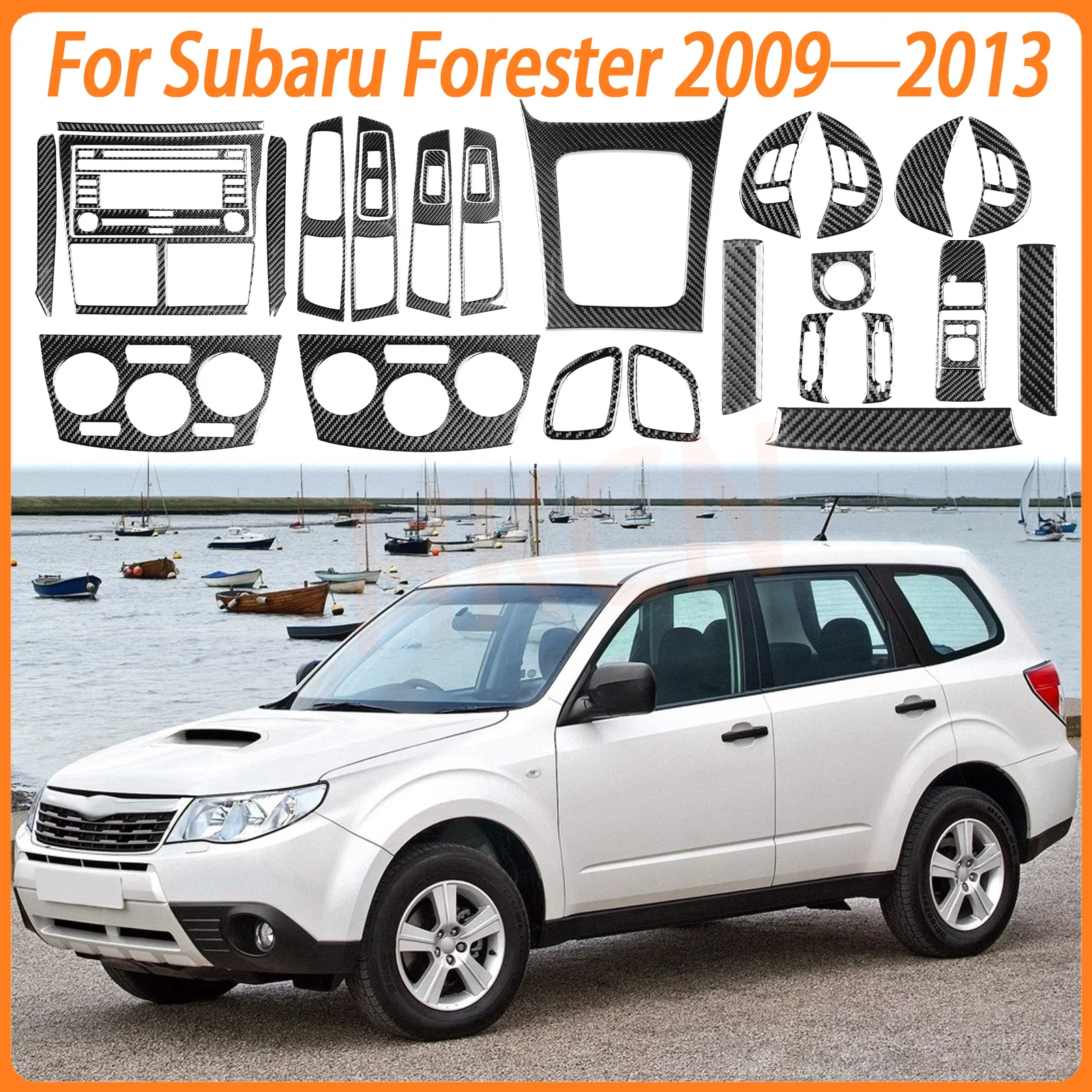 Car Protective Accessories Gear Shift Outer Frame Steering Wheel Button Panel For Subaru Forester 2009-2013 Carbon Fiber Sticker