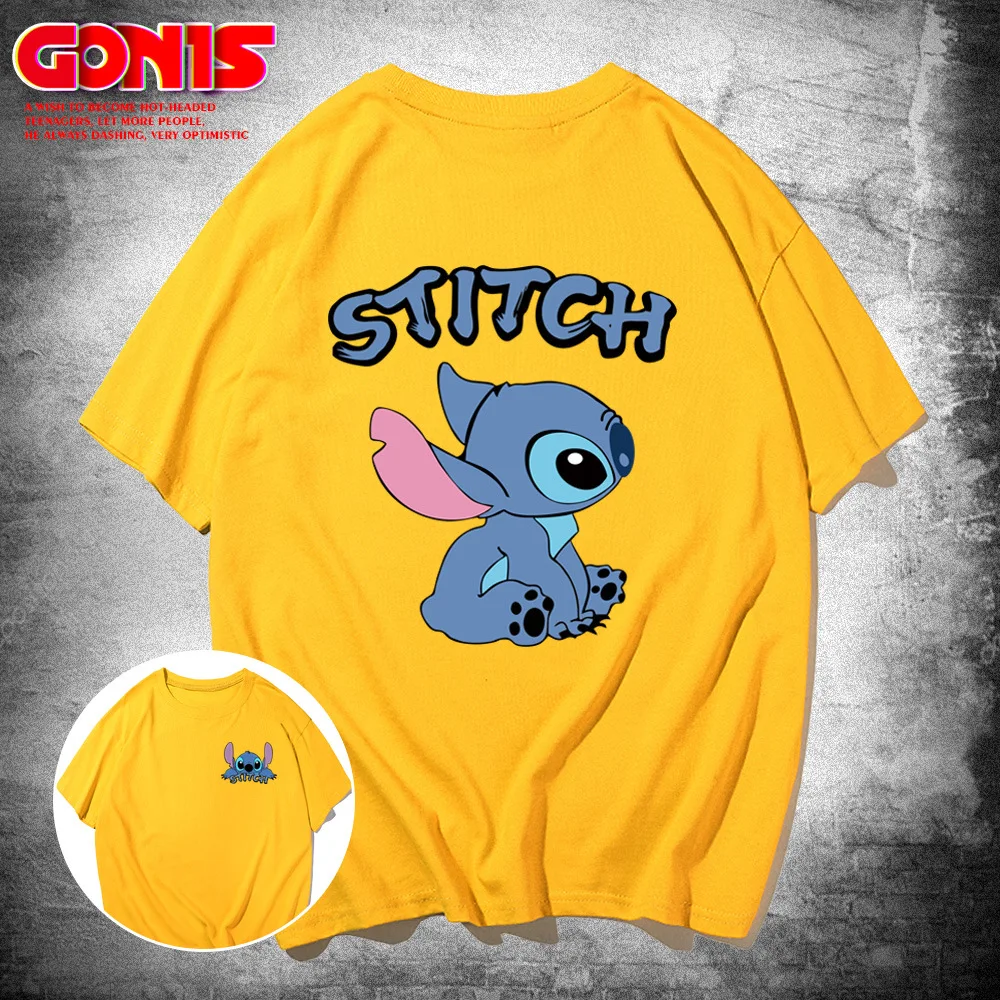 Stitch Short-sleeved T-shirt Summer Cartoon High School Student Casual Half-sleeve Boys Girls Anime Kawaii Cartoon